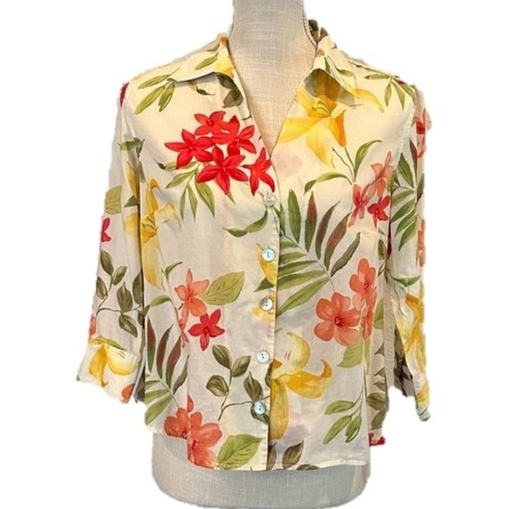 CARIBBEAN JOE Women's Petite Floral Top  Petite